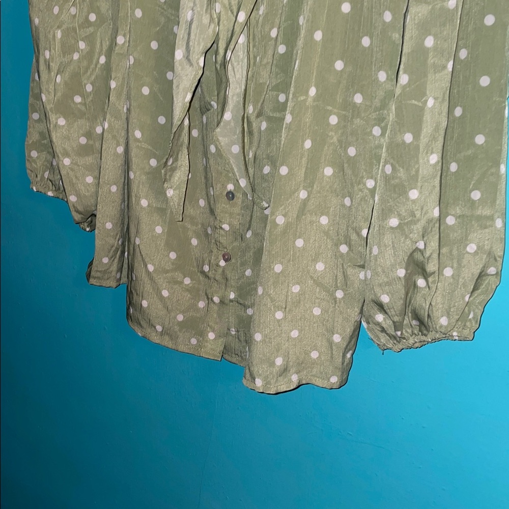 Suzanne Betro Olive Blouse with White Dots - Picture 6 of 16